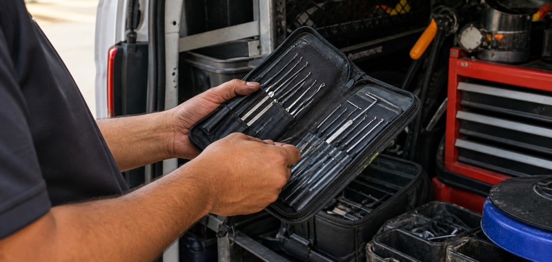 Bypass tool kit in a service van in Orlando, Florida.