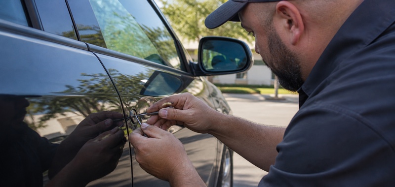 Traditional lock cylinder on a car door in Orlando, Florida.