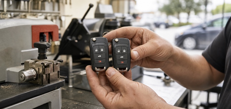 Key fob duplicate next to the original in Orlando, Florida.