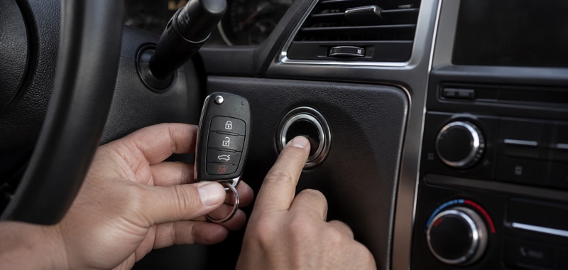 Push-to-start key next to the ignition button in Orlando, Florida.