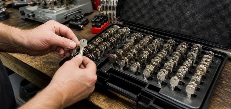 Motorcycle key blanks in a case in Orlando, Florida.