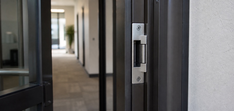 Electric strike on a commercial door in Orlando, Florida.
