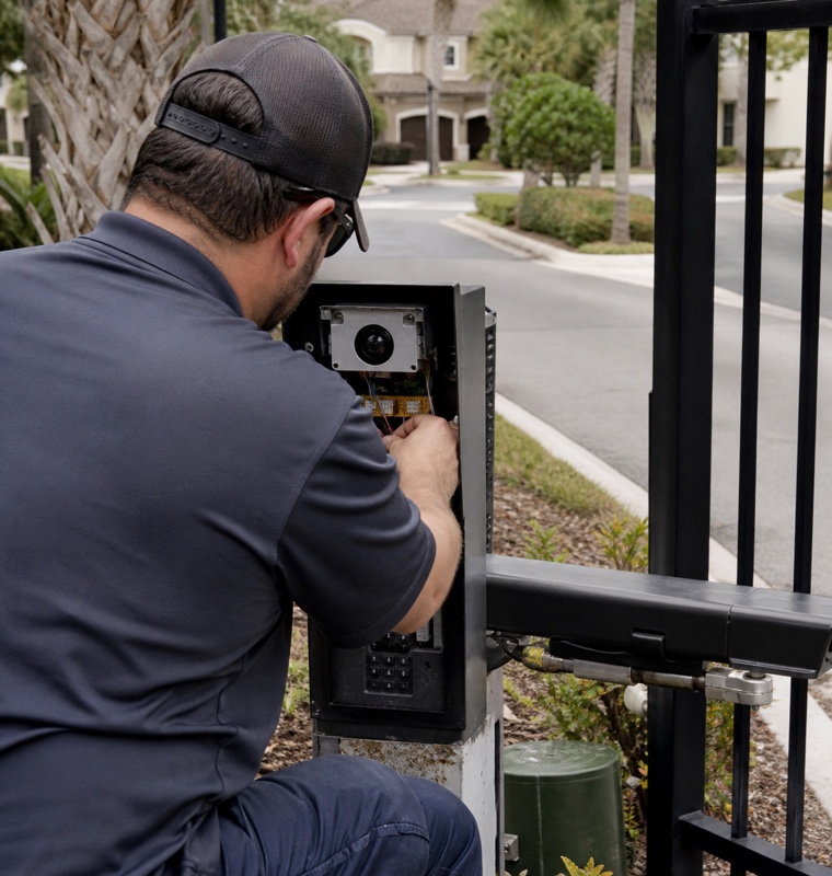 Gated community intercom and vehicle gate in Orlando, Florida.