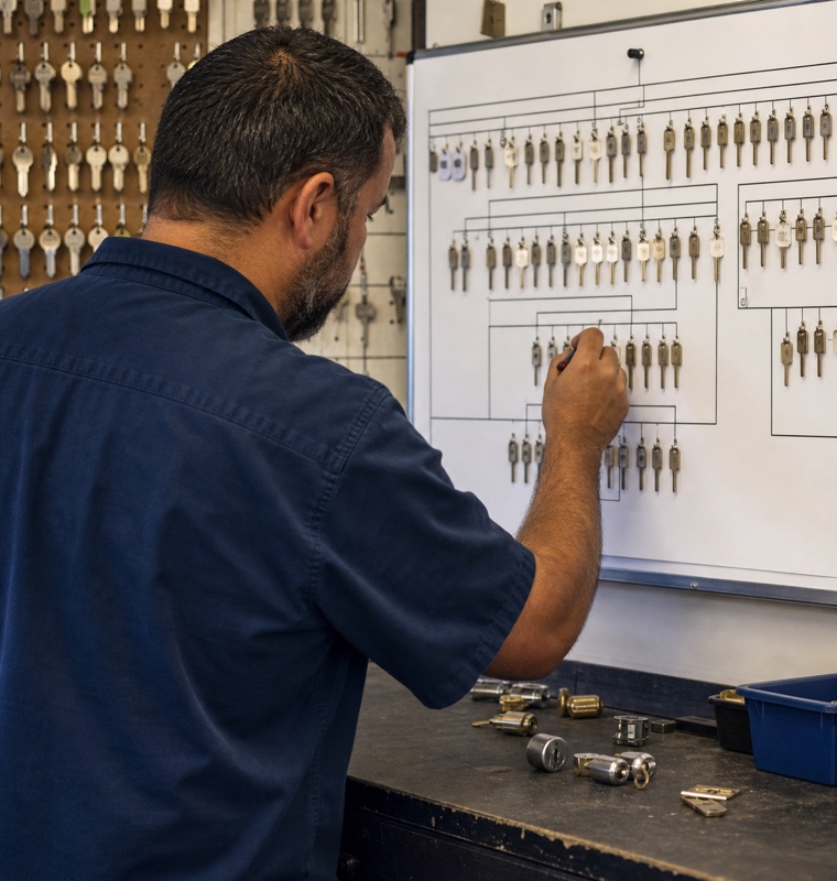 Property manager reviewing a key control chart in Orlando, Florida.