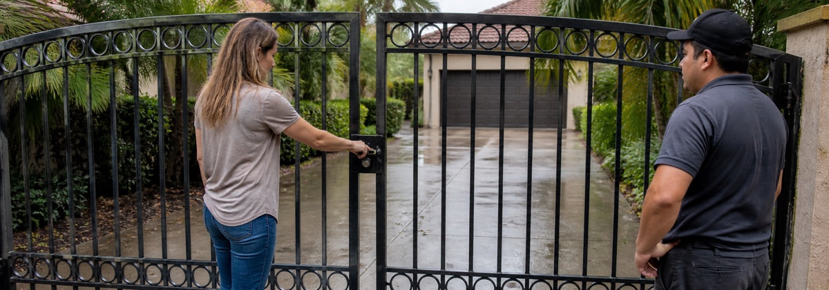 Residential driveway gate lock freed in Orlando, Florida.