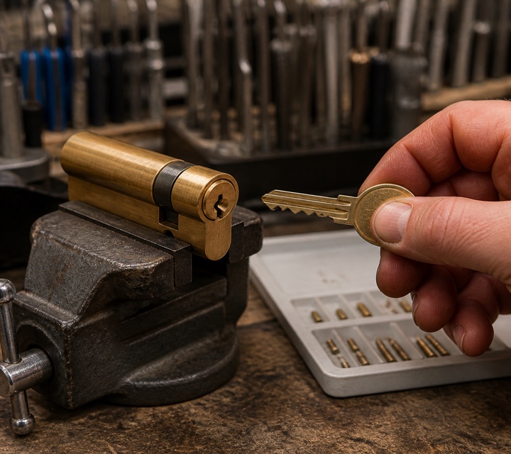 Cylinder pinned on a workbench in Orlando, Florida.