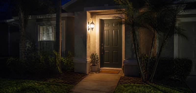 Front door at night in Orlando, Florida.