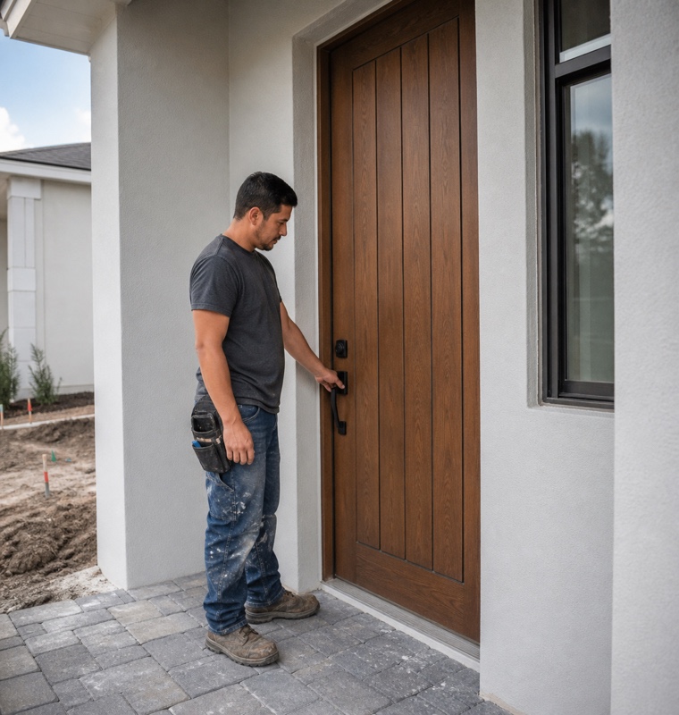 New construction front door in Horizon West in Orlando, Florida.