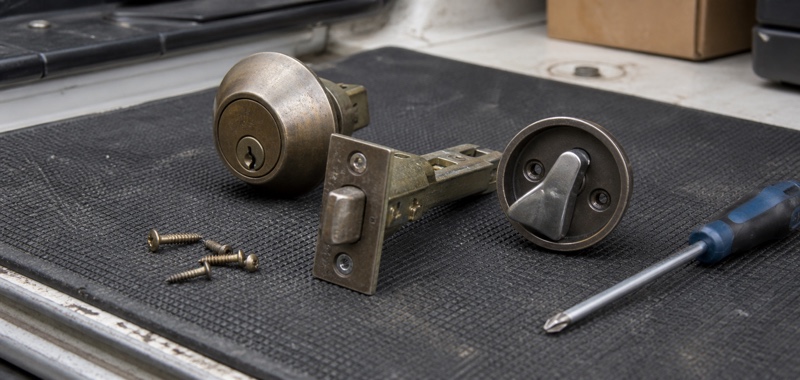 Deadbolt cylinder disassembled for repair in Orlando, Florida.