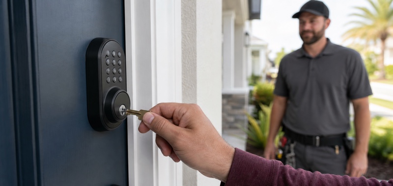 Smart lock keypad, cylinder rekeyed in Orlando, Florida.